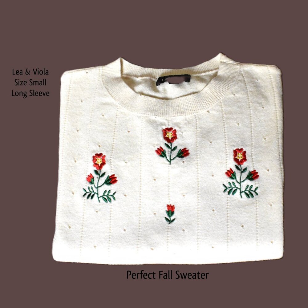 LEA VIOLA Sweater S Cream Long Sleeve Viscose Blend Pullover